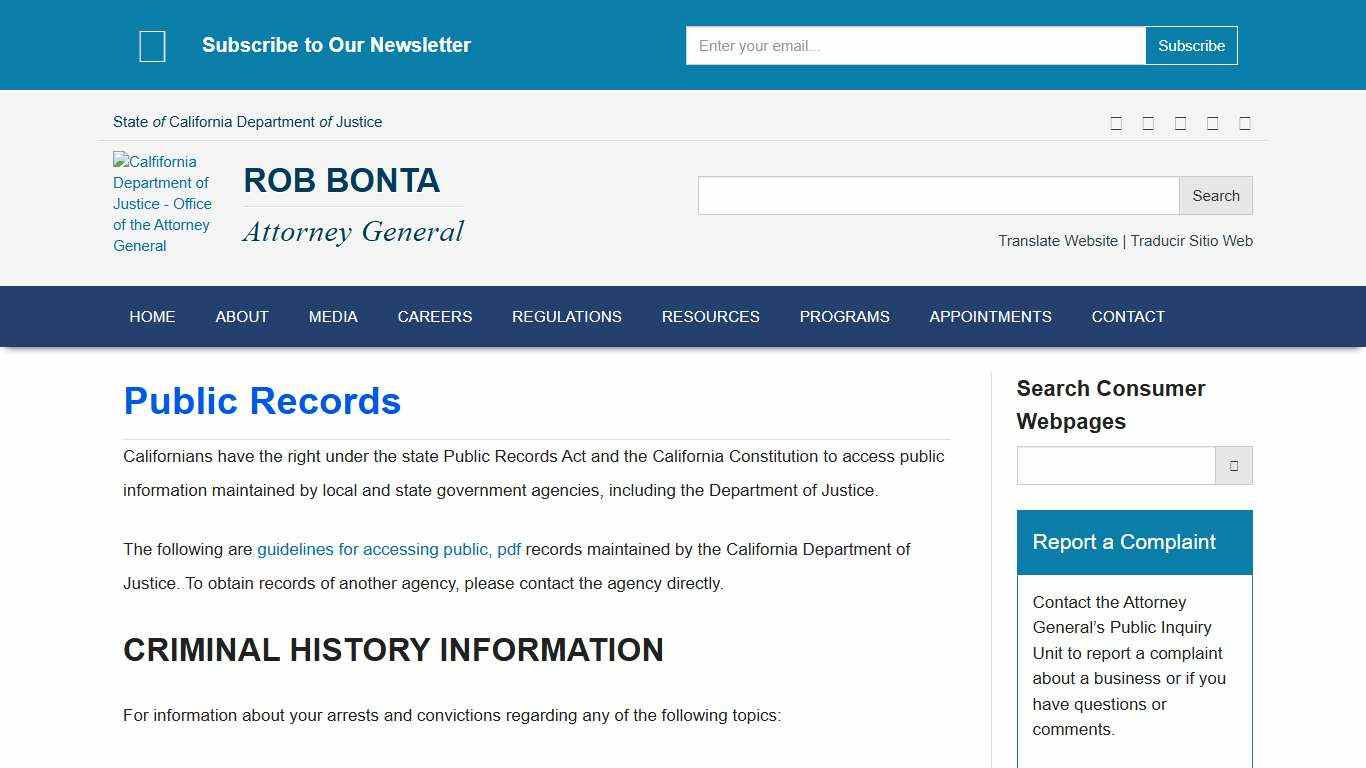 Public Records State of California - Department of Justice - Office of the Attorney General